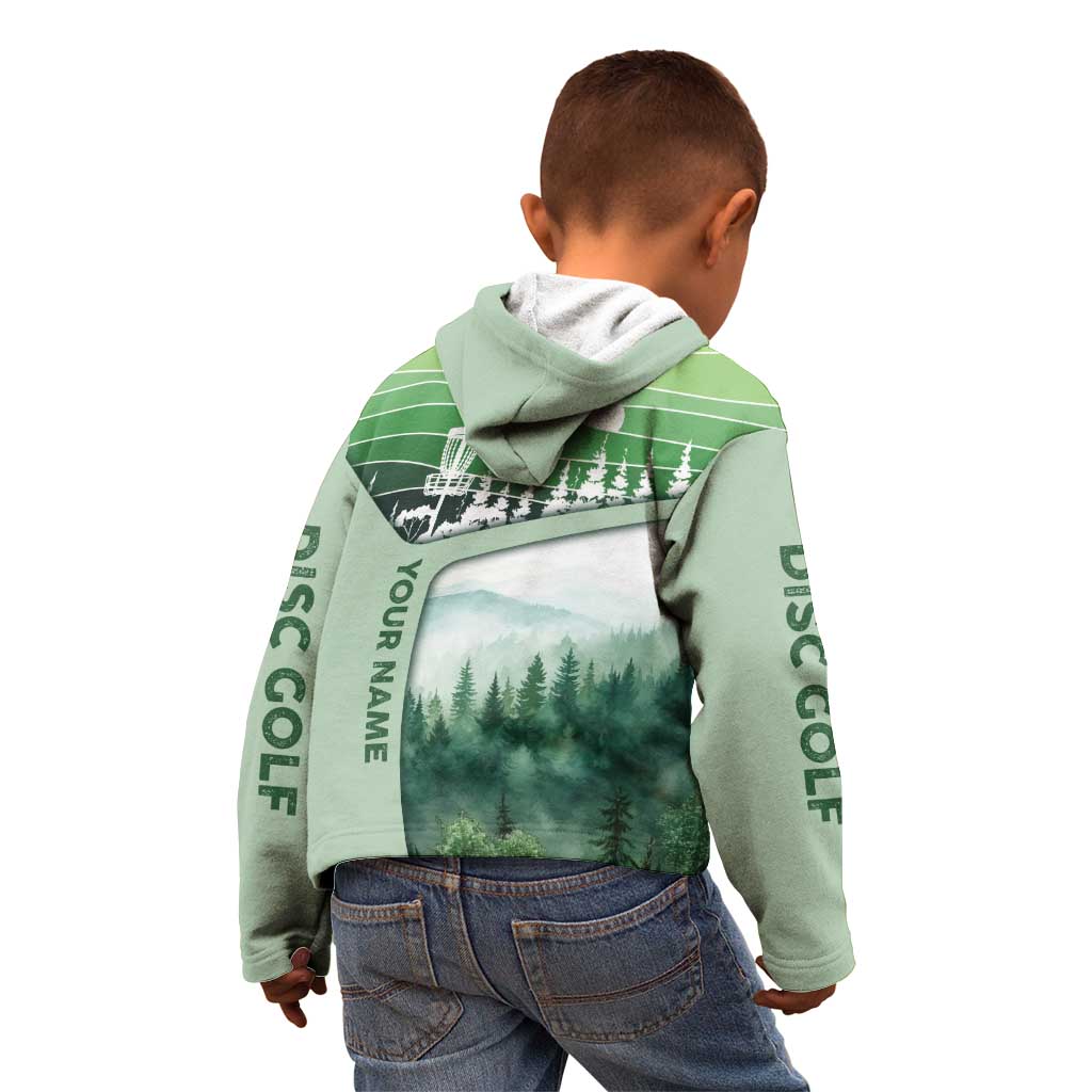 Custom Disc Golf Kid Hoodie with Forest Landscape Basket Silhouette - Wonder Print Shop