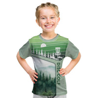 Custom Disc Golf Kid T Shirt with Forest Landscape Basket Silhouette - Wonder Print Shop