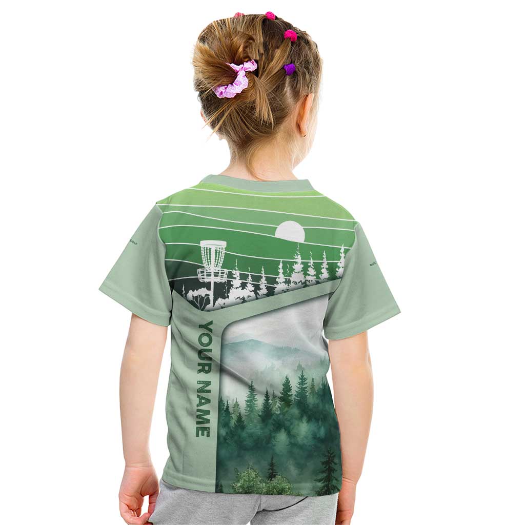 Custom Disc Golf Kid T Shirt with Forest Landscape Basket Silhouette - Wonder Print Shop