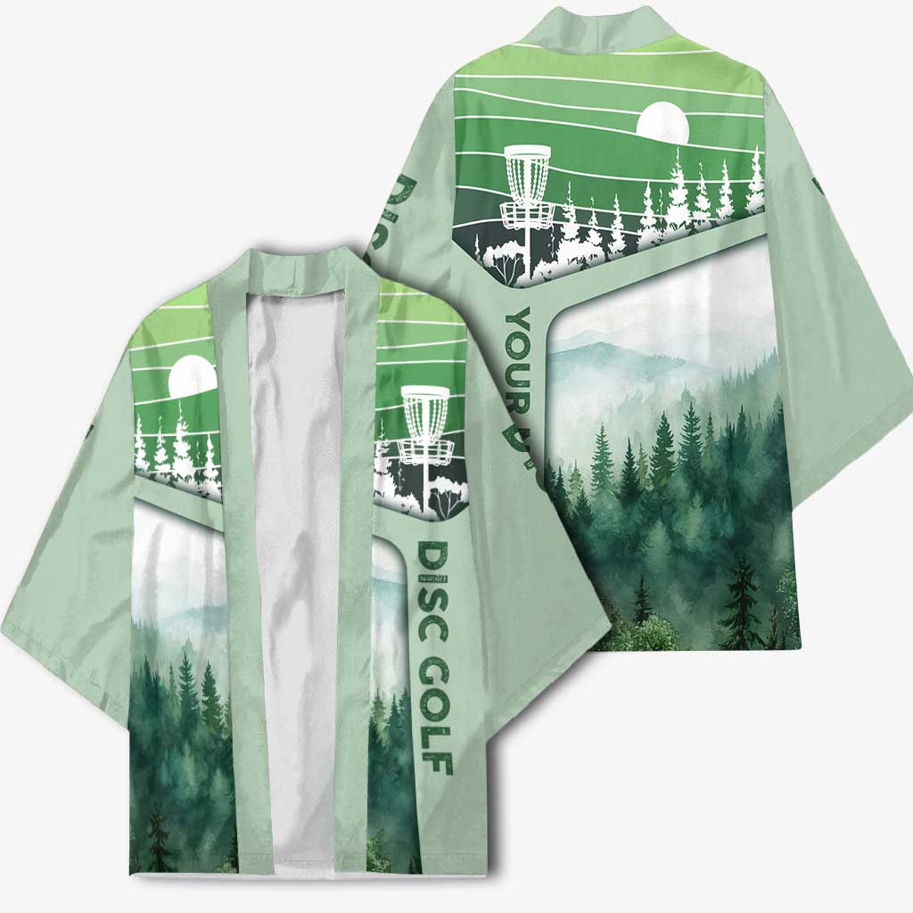 Custom Disc Golf Kimono with Forest Landscape Basket Silhouette - Wonder Print Shop