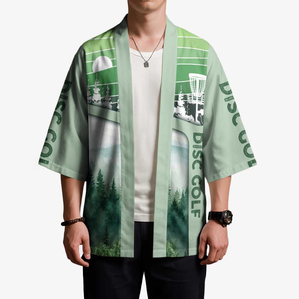 Custom Disc Golf Kimono with Forest Landscape Basket Silhouette - Wonder Print Shop