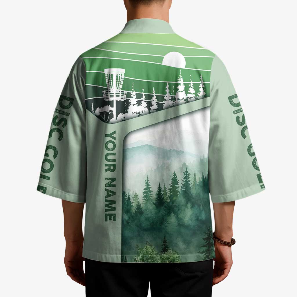 Custom Disc Golf Kimono with Forest Landscape Basket Silhouette - Wonder Print Shop