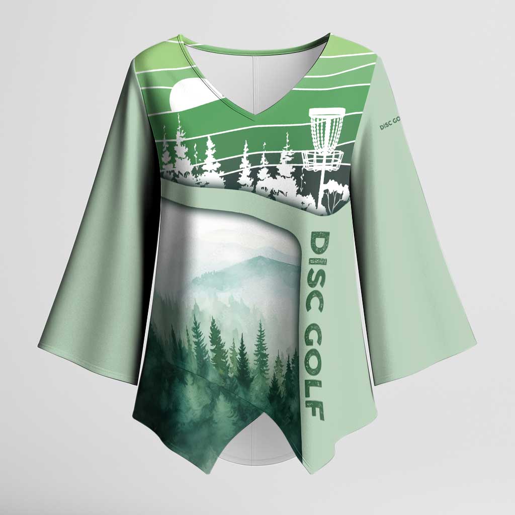 Custom Disc Golf Kimono Sleeve Blouse with Forest Landscape Basket Silhouette - Wonder Print Shop