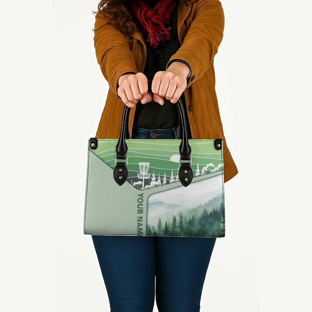 Custom Disc Golf Leather Bag with Forest Landscape Basket Silhouette - Wonder Print Shop