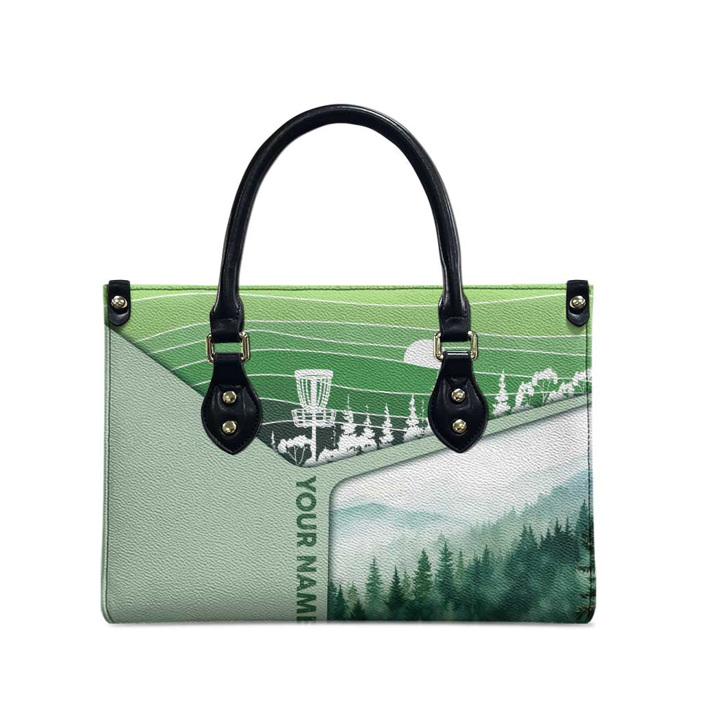 Custom Disc Golf Leather Bag with Forest Landscape Basket Silhouette - Wonder Print Shop