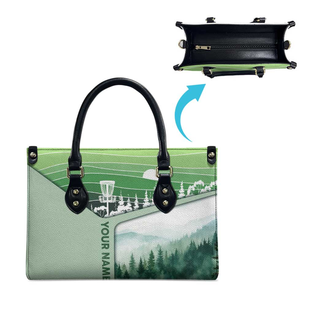 Custom Disc Golf Leather Bag with Forest Landscape Basket Silhouette - Wonder Print Shop