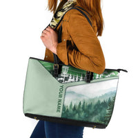 Custom Disc Golf Leather Tote Bag with Forest Landscape Basket Silhouette - Wonder Print Shop