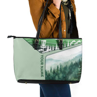 Custom Disc Golf Leather Tote Bag with Forest Landscape Basket Silhouette - Wonder Print Shop
