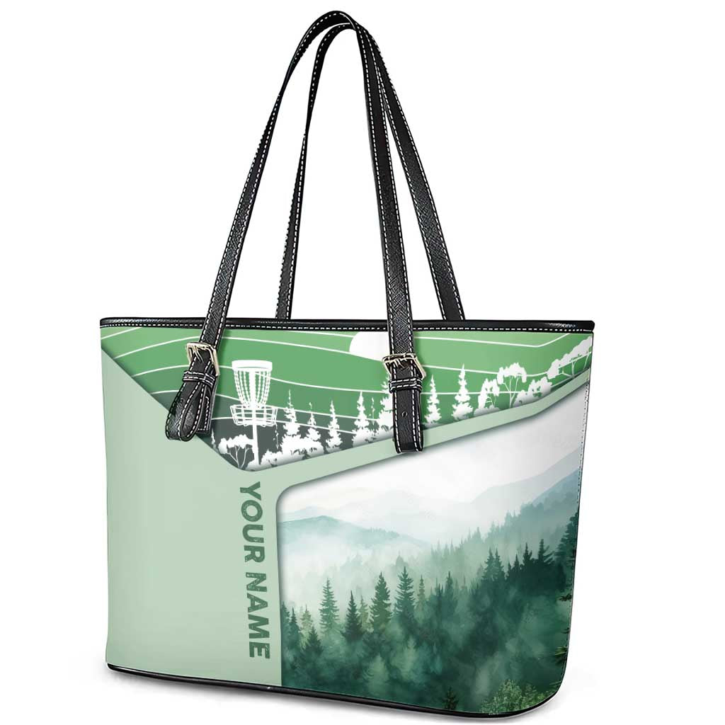 Custom Disc Golf Leather Tote Bag with Forest Landscape Basket Silhouette - Wonder Print Shop