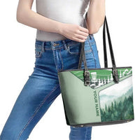 Custom Disc Golf Leather Tote Bag with Forest Landscape Basket Silhouette - Wonder Print Shop