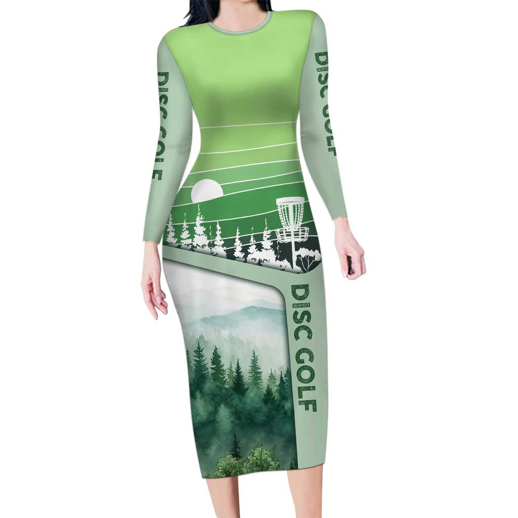 Custom Disc Golf Long Sleeve Bodycon Dress with Forest Landscape Basket Silhouette - Wonder Print Shop