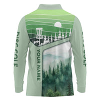 Custom Disc Golf Long Sleeve Polo Shirt with Forest Landscape Basket Silhouette - Wonder Print Shop