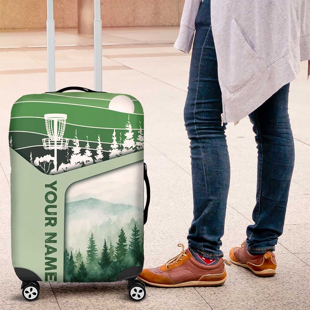 Custom Disc Golf Luggage Cover with Forest Landscape Basket Silhouette - Wonder Print Shop