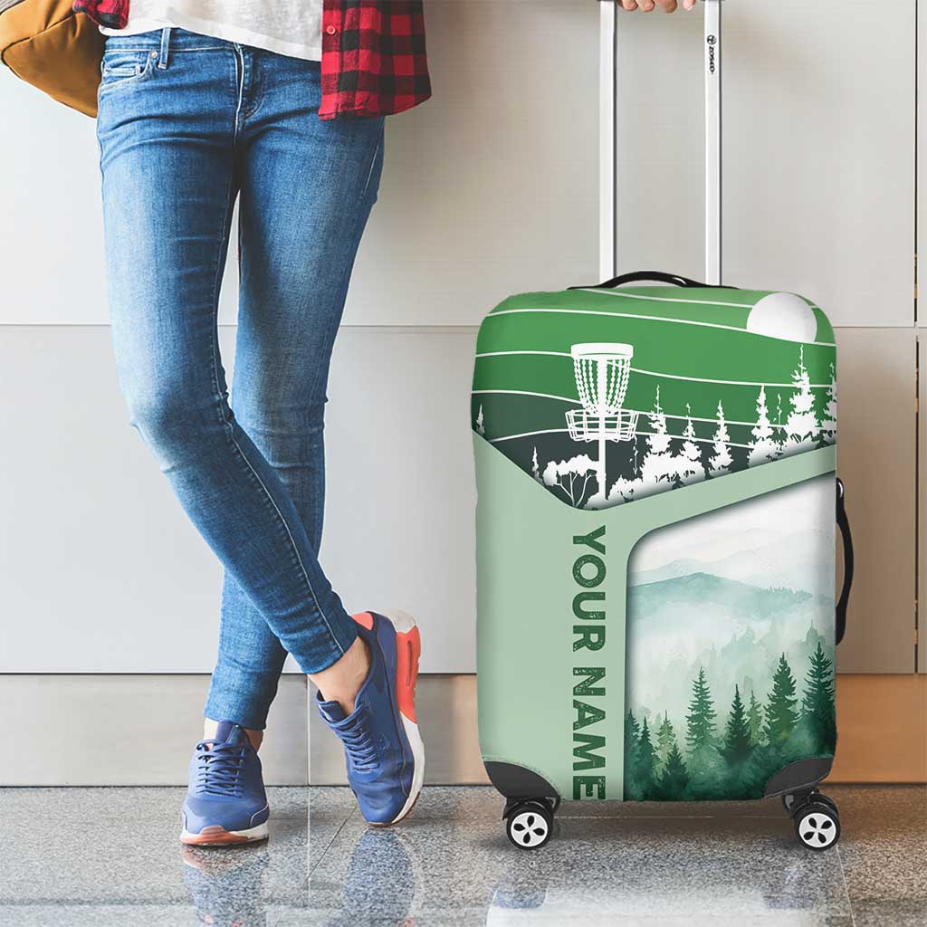 Custom Disc Golf Luggage Cover with Forest Landscape Basket Silhouette - Wonder Print Shop