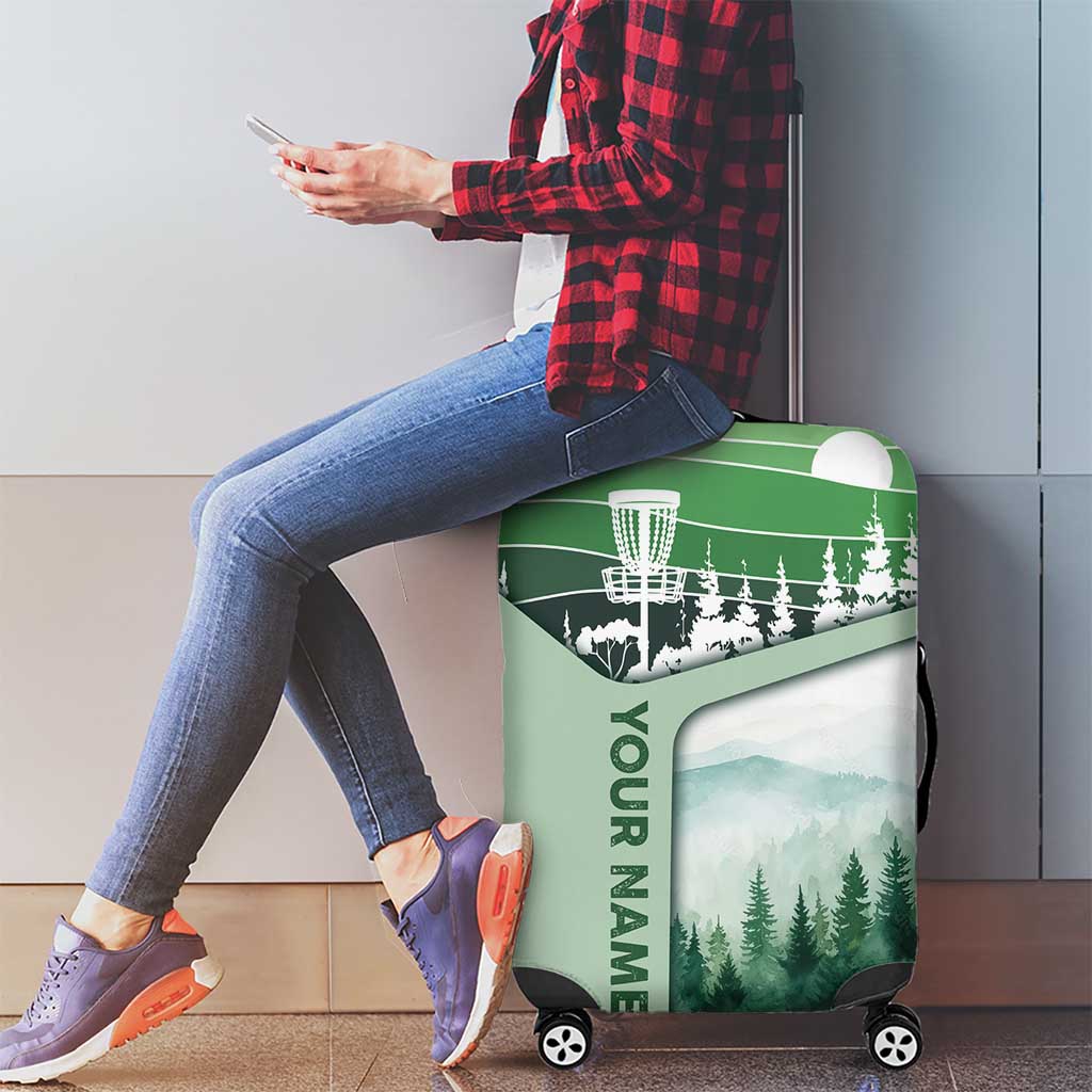 Custom Disc Golf Luggage Cover with Forest Landscape Basket Silhouette - Wonder Print Shop