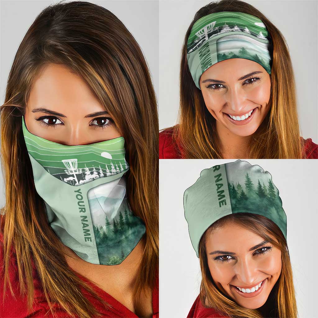 Custom Disc Golf Neck Gaiter with Forest Landscape Basket Silhouette - Wonder Print Shop