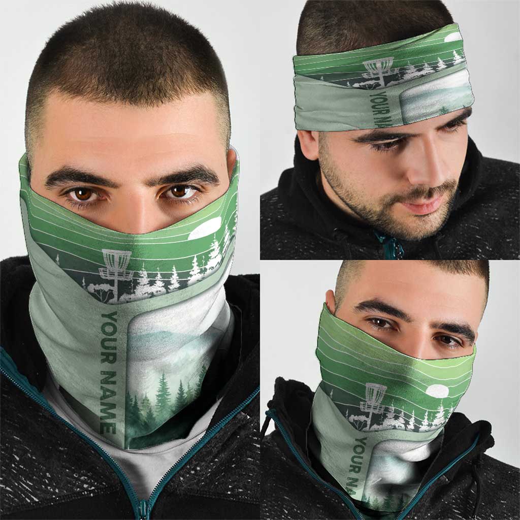 Custom Disc Golf Neck Gaiter with Forest Landscape Basket Silhouette - Wonder Print Shop