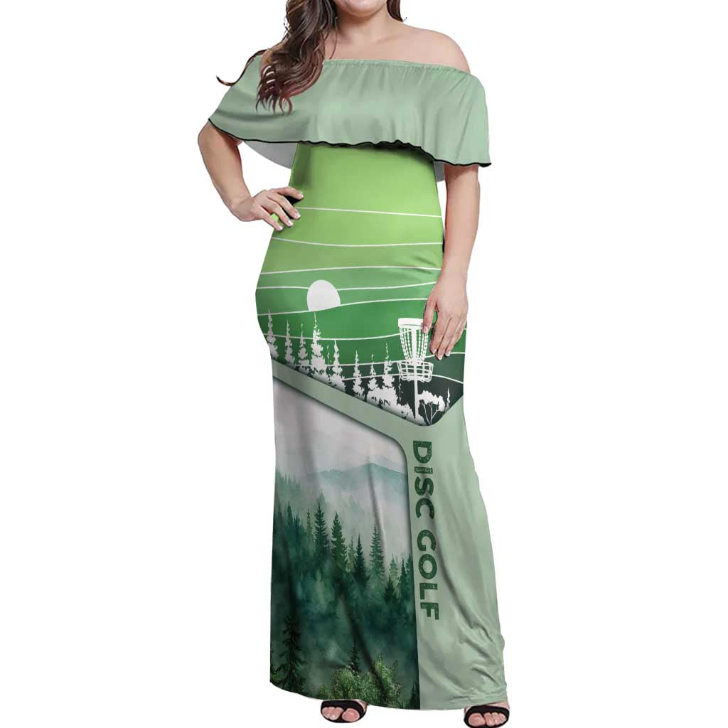 Custom Disc Golf Off Shoulder Maxi Dress with Forest Landscape Basket Silhouette - Wonder Print Shop