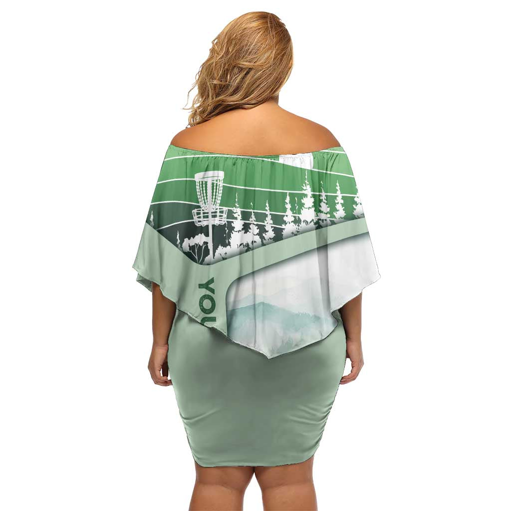 Custom Disc Golf Off Shoulder Short Dress with Forest Landscape Basket Silhouette - Wonder Print Shop