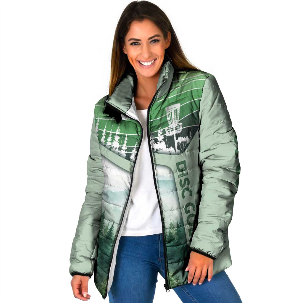 Custom Disc Golf Padded Jacket with Forest Landscape Basket Silhouette - Wonder Print Shop