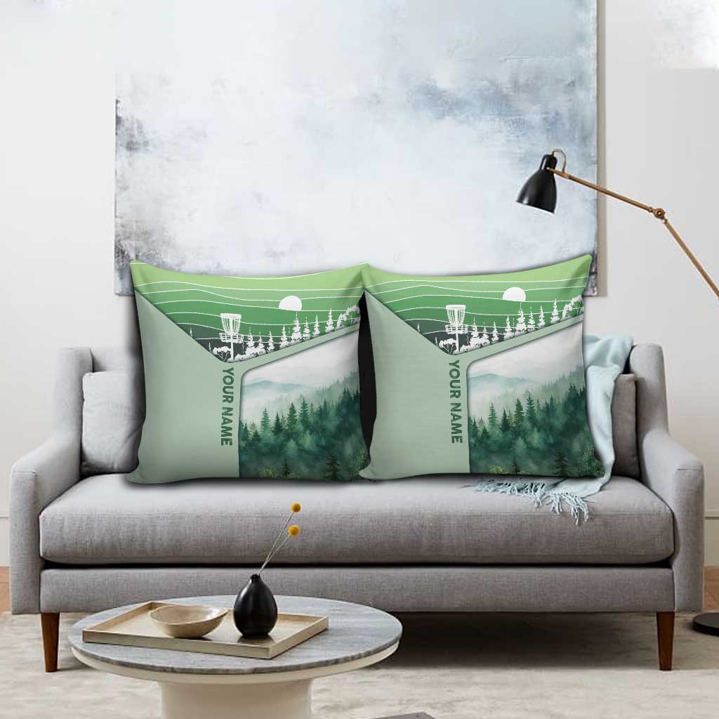 Custom Disc Golf Pillow Cover with Forest Landscape Basket Silhouette - Wonder Print Shop