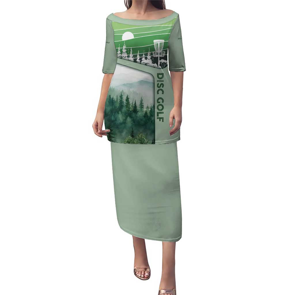 Custom Disc Golf Puletasi with Forest Landscape Basket Silhouette - Wonder Print Shop