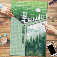 Custom Disc Golf Puzzle with Forest Landscape Basket Silhouette - Wonder Print Shop