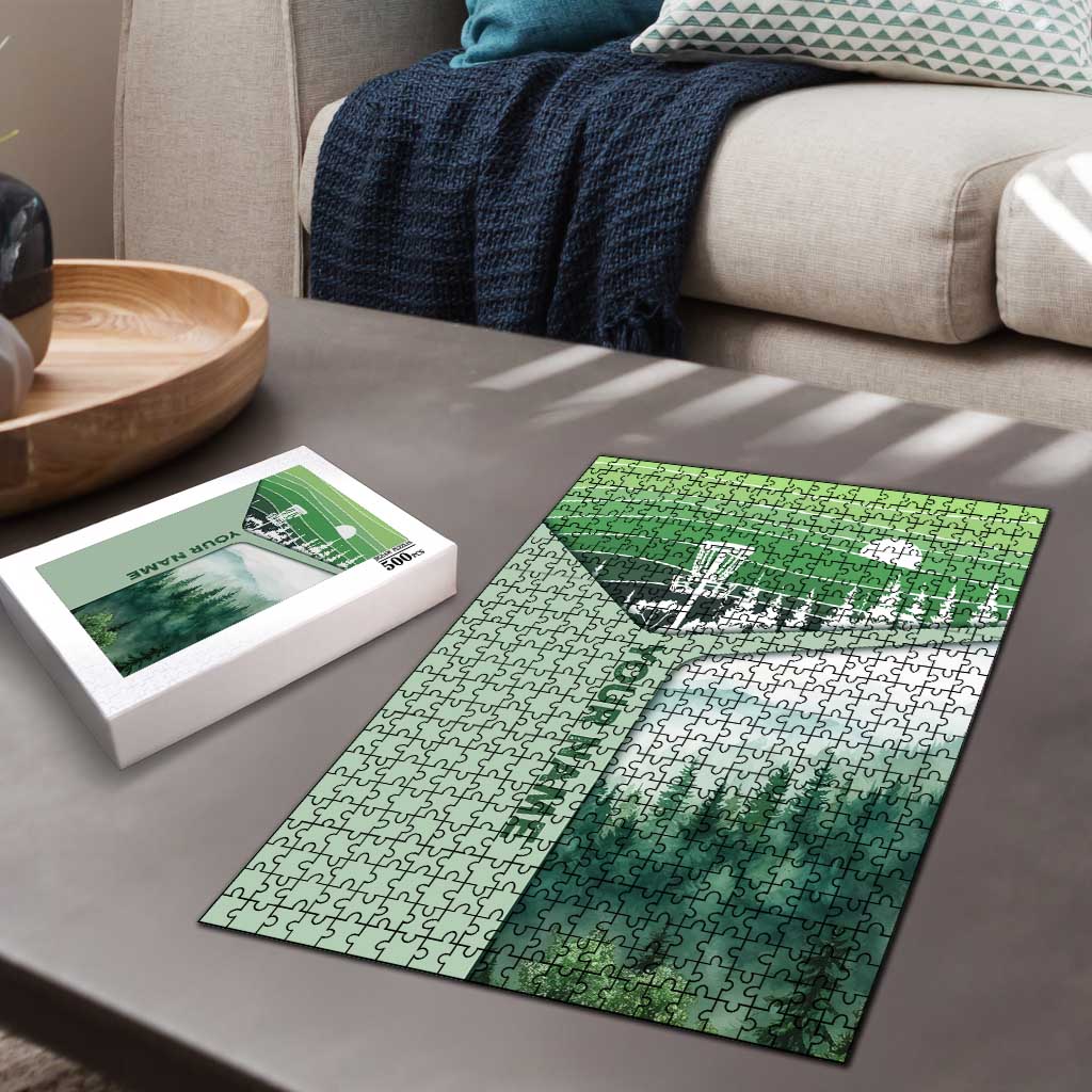 Custom Disc Golf Puzzle with Forest Landscape Basket Silhouette - Wonder Print Shop