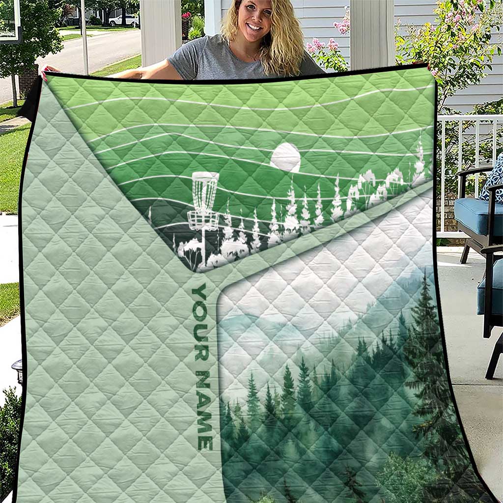 Custom Disc Golf Quilt with Forest Landscape Basket Silhouette - Wonder Print Shop