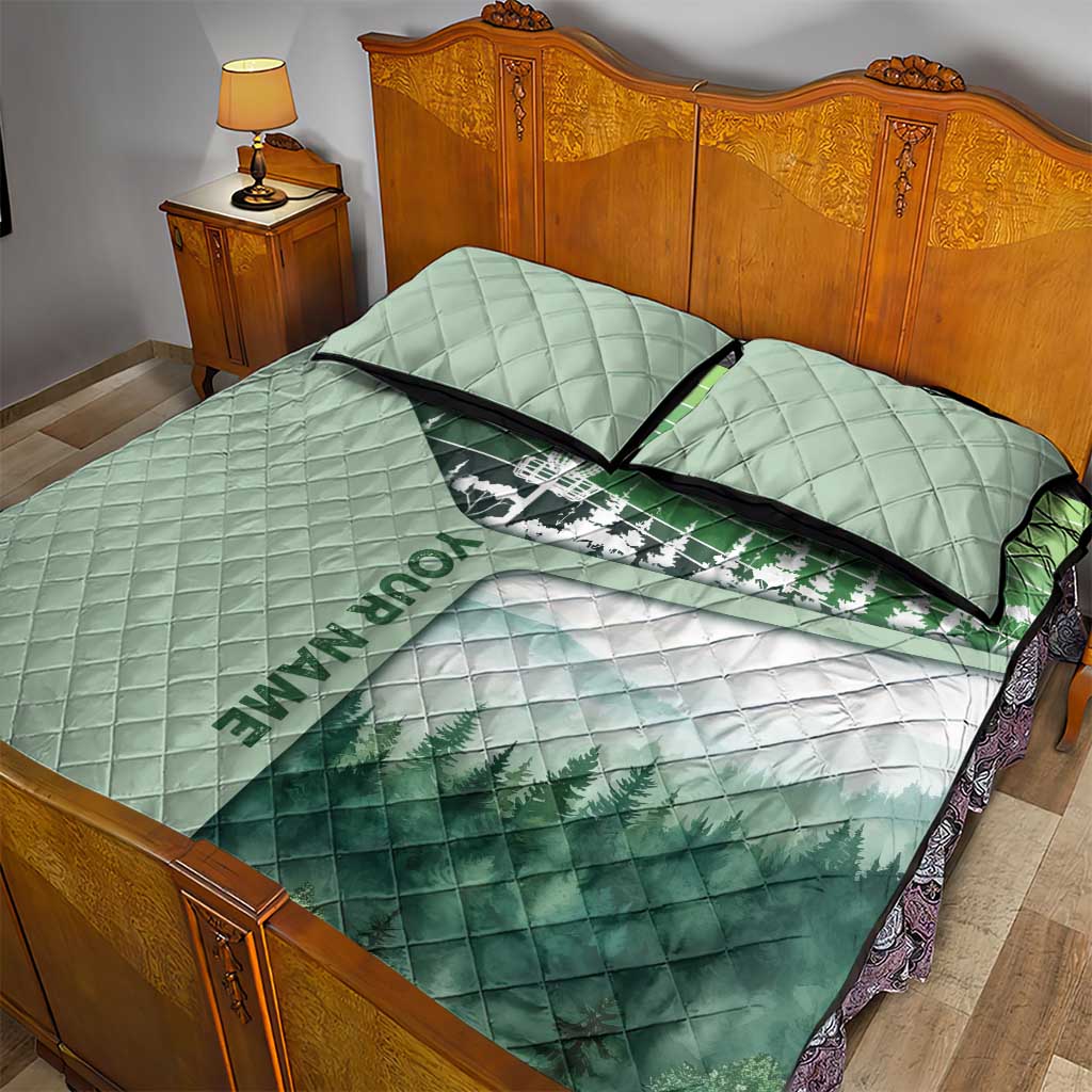 Custom Disc Golf Quilt Bed Set with Forest Landscape Basket Silhouette - Wonder Print Shop