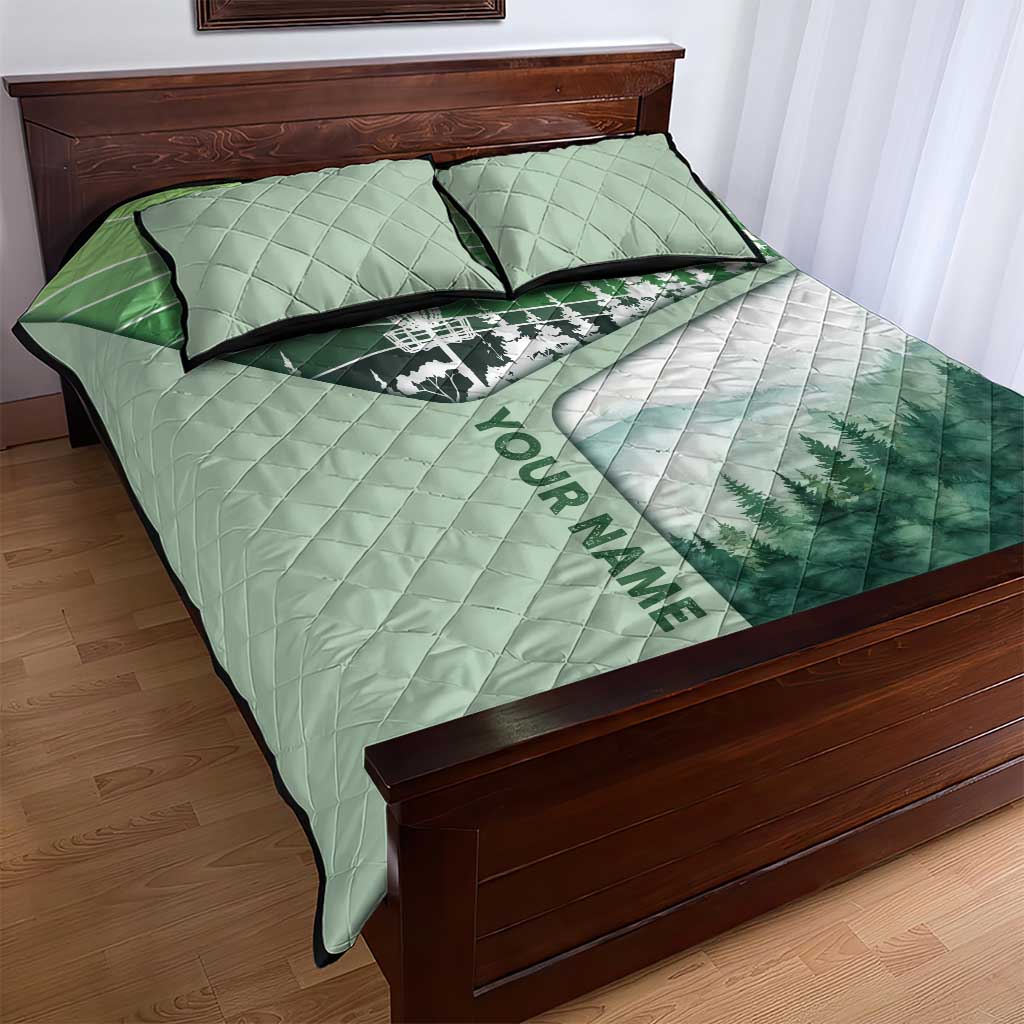 Custom Disc Golf Quilt Bed Set with Forest Landscape Basket Silhouette - Wonder Print Shop