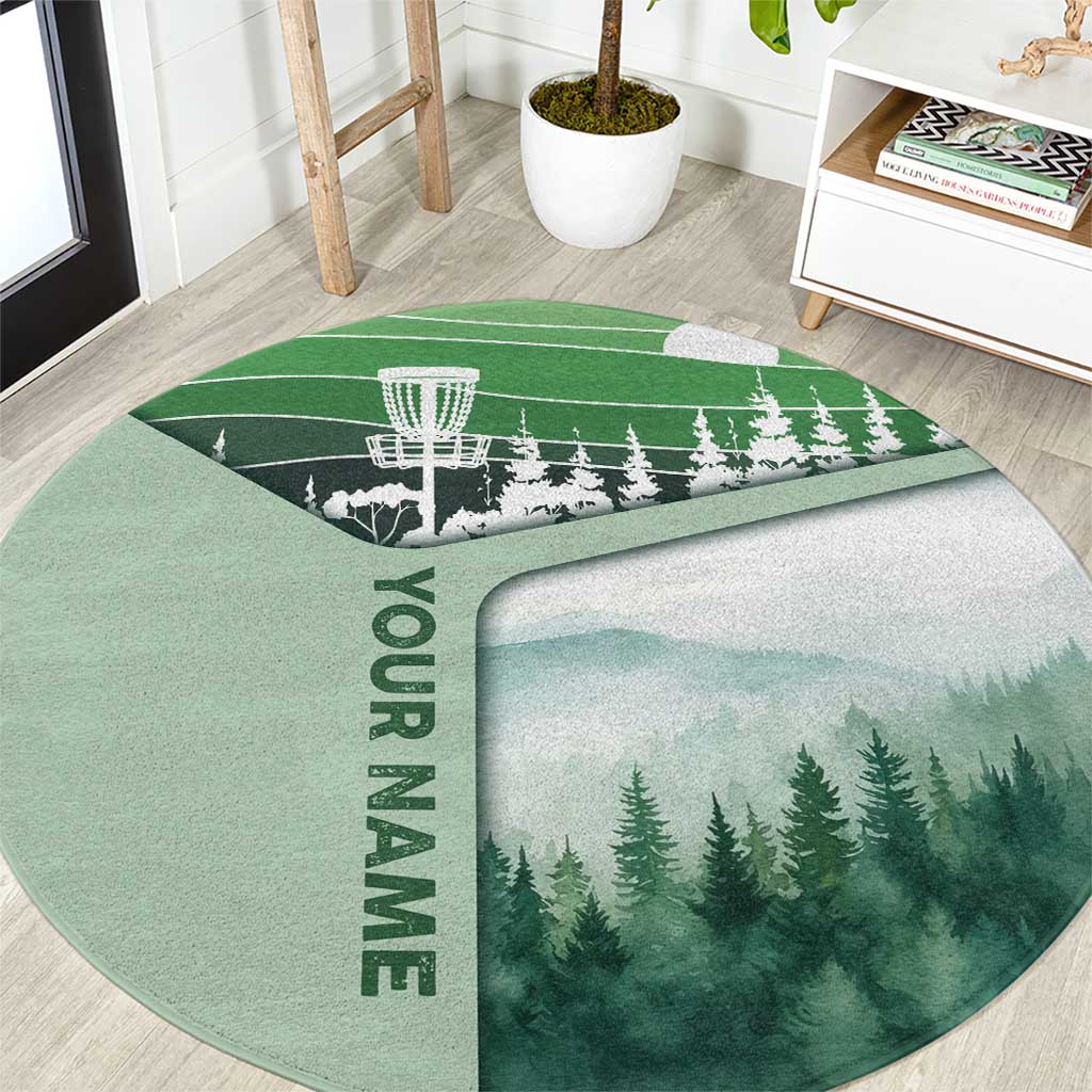 Custom Disc Golf Round Carpet with Forest Landscape Basket Silhouette - Wonder Print Shop