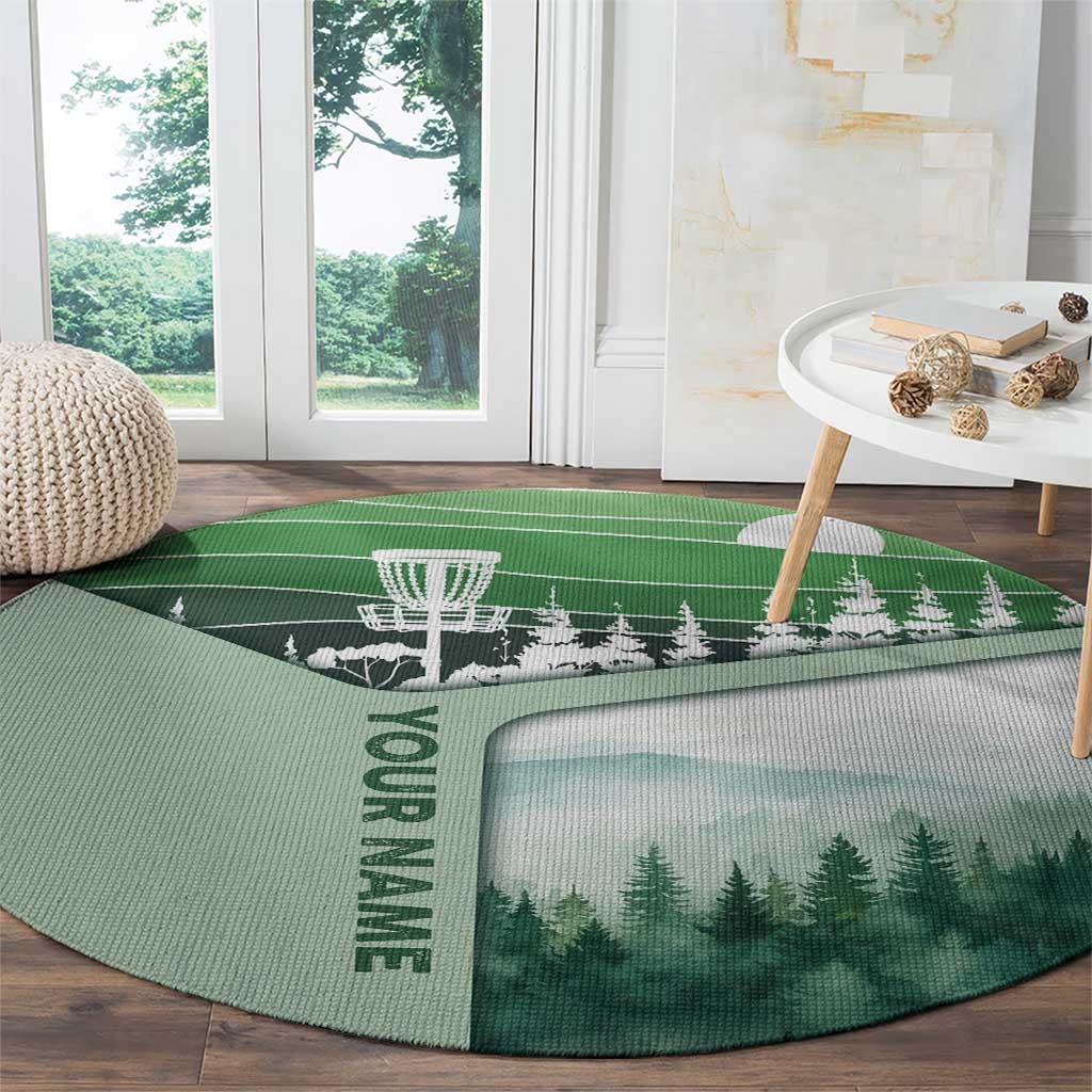 Custom Disc Golf Round Carpet with Forest Landscape Basket Silhouette - Wonder Print Shop