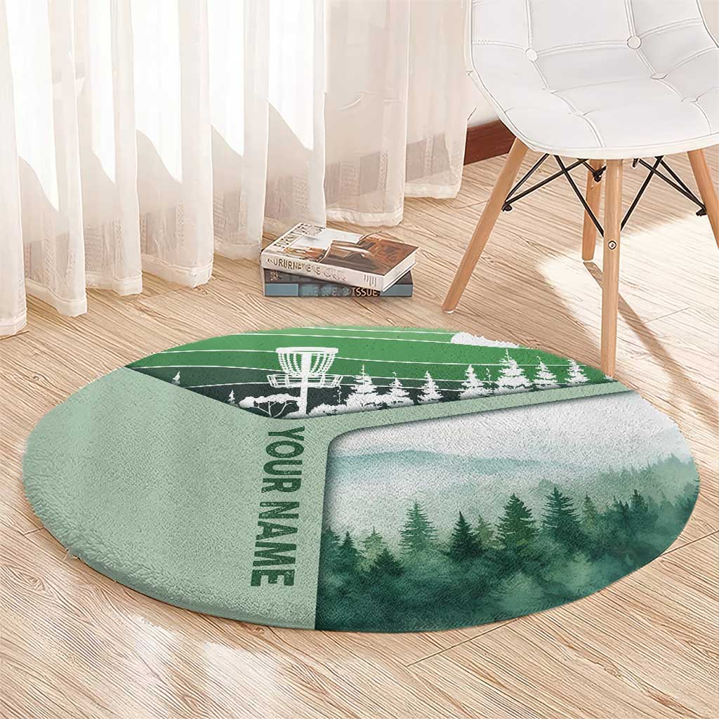 Custom Disc Golf Round Carpet with Forest Landscape Basket Silhouette - Wonder Print Shop