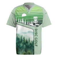 Custom Disc Golf Rugby Jersey with Forest Landscape Basket Silhouette - Wonder Print Shop