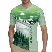 Custom Disc Golf Rugby Jersey with Forest Landscape Basket Silhouette - Wonder Print Shop