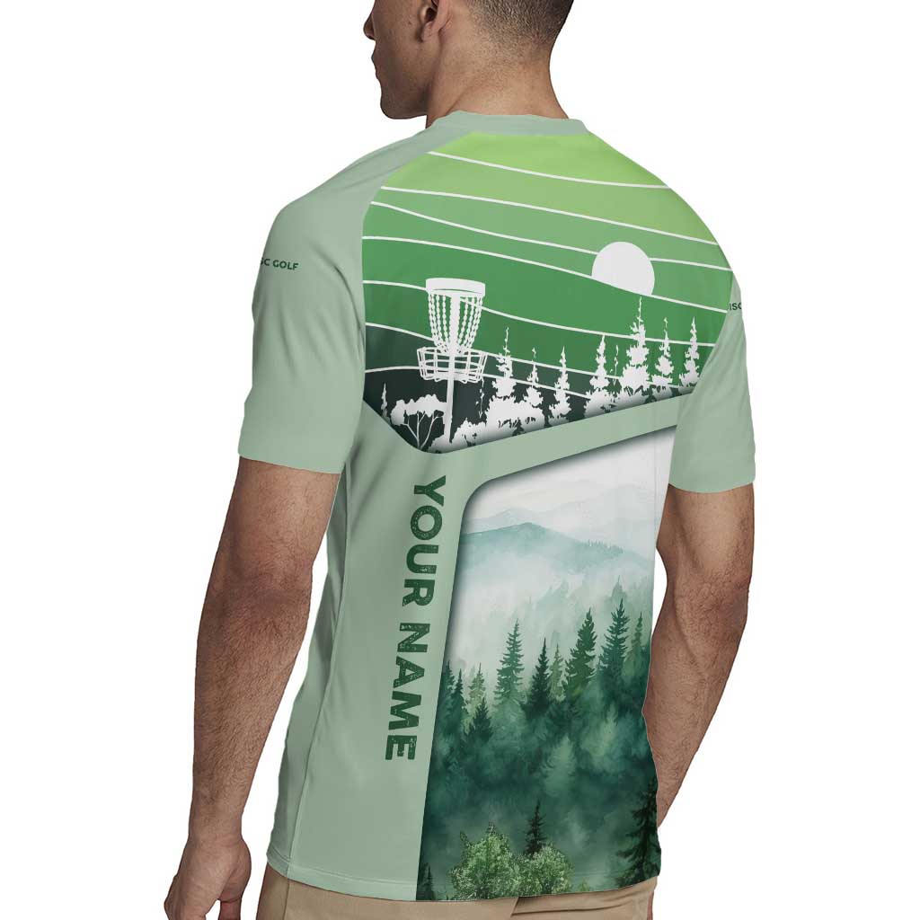 Custom Disc Golf Rugby Jersey with Forest Landscape Basket Silhouette - Wonder Print Shop