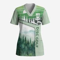 Custom Disc Golf Scrub Top with Forest Landscape Basket Silhouette - Wonder Print Shop