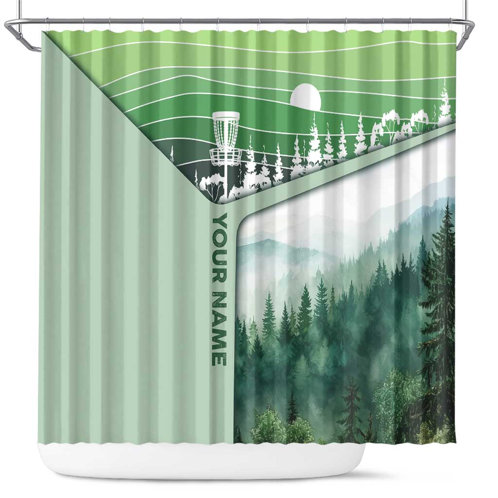 Custom Disc Golf Shower Curtain with Forest Landscape Basket Silhouette - Wonder Print Shop