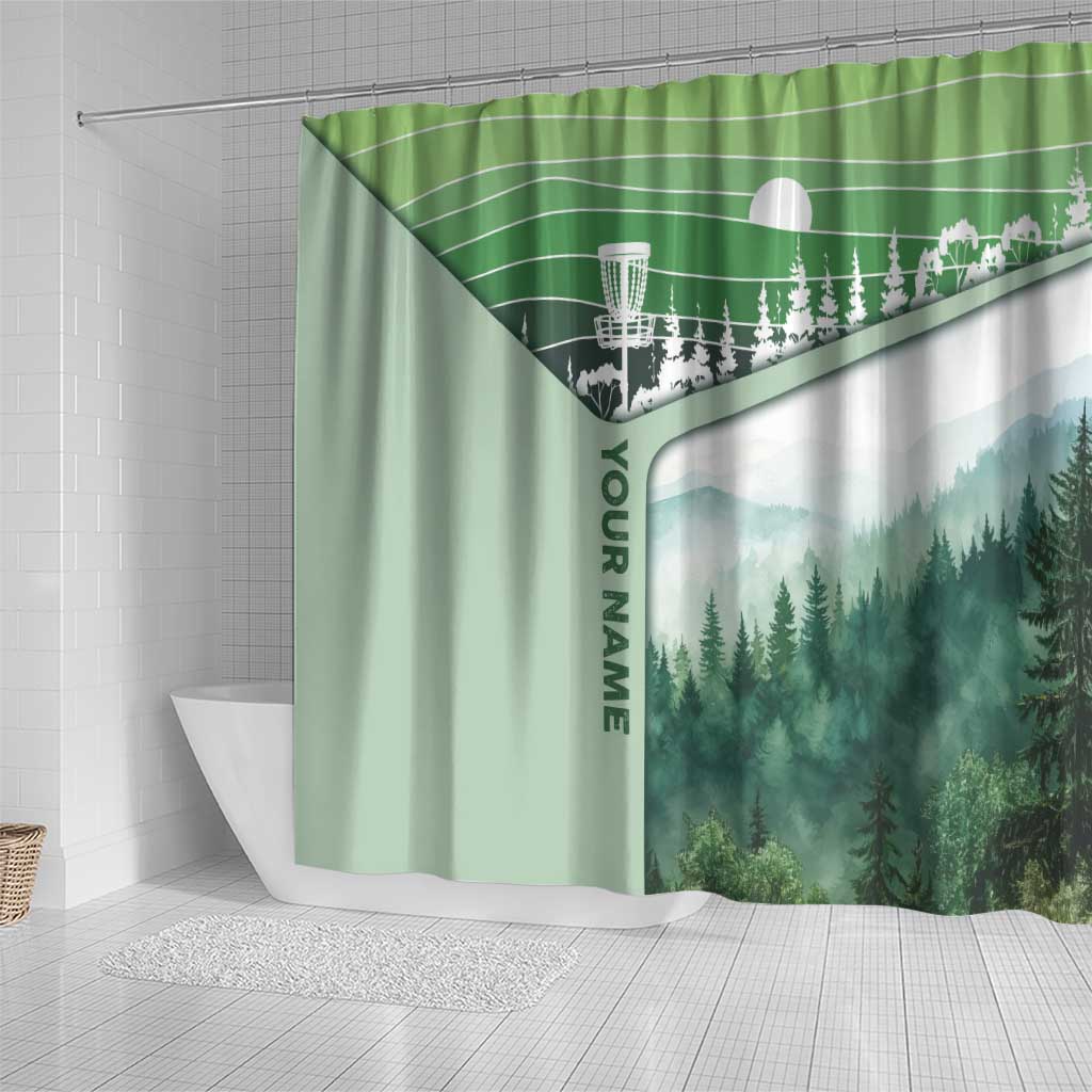 Custom Disc Golf Shower Curtain with Forest Landscape Basket Silhouette - Wonder Print Shop