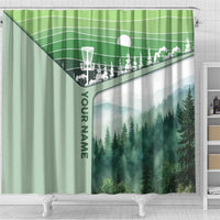 Custom Disc Golf Shower Curtain with Forest Landscape Basket Silhouette - Wonder Print Shop