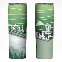Custom Disc Golf Skinny Tumbler with Forest Landscape Basket Silhouette - Wonder Print Shop