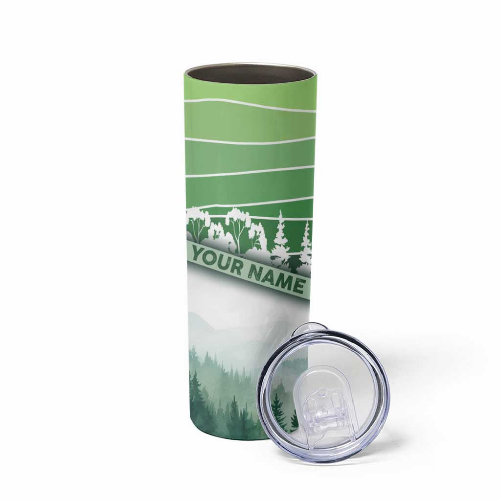Custom Disc Golf Skinny Tumbler with Forest Landscape Basket Silhouette - Wonder Print Shop