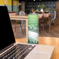 Custom Disc Golf Skinny Tumbler with Forest Landscape Basket Silhouette - Wonder Print Shop