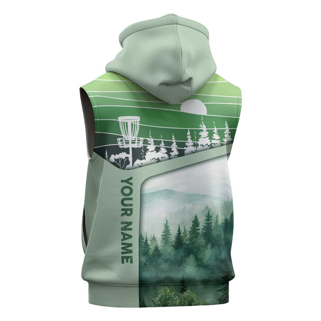 Custom Disc Golf Sleeveless Hoodie with Forest Landscape Basket Silhouette - Wonder Print Shop