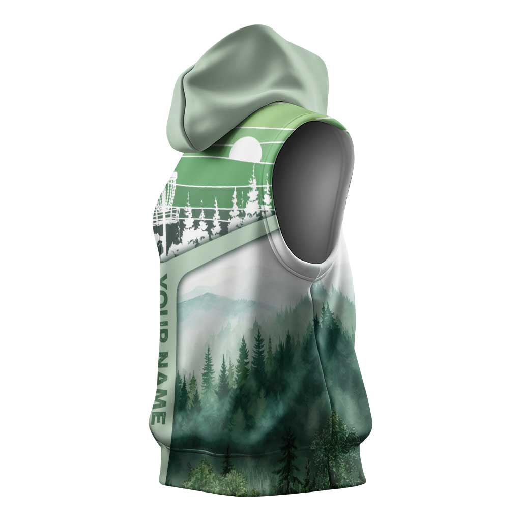 Custom Disc Golf Sleeveless Hoodie with Forest Landscape Basket Silhouette - Wonder Print Shop