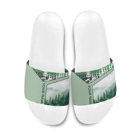 Custom Disc Golf Slide Sandals with Forest Landscape Basket Silhouette - Wonder Print Shop