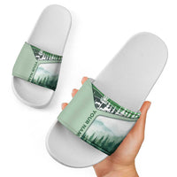 Custom Disc Golf Slide Sandals with Forest Landscape Basket Silhouette - Wonder Print Shop