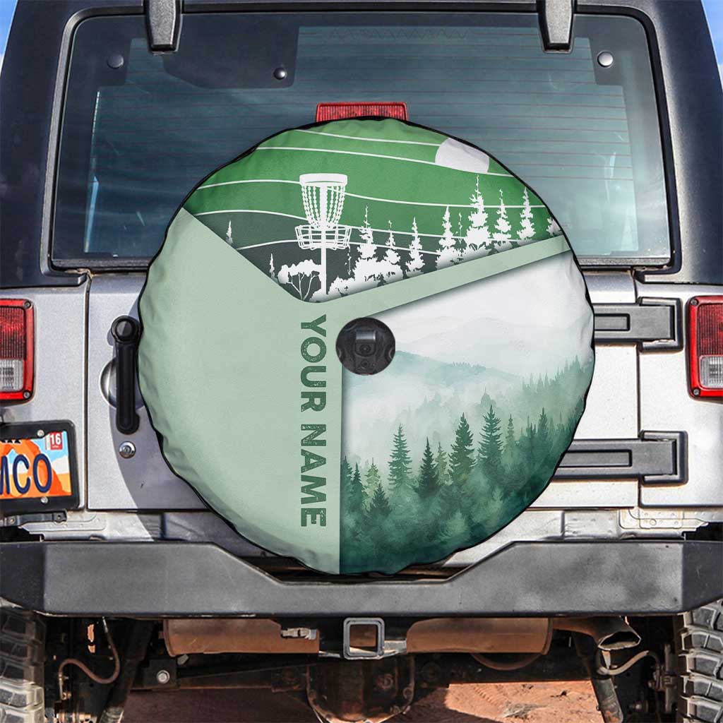 Custom Disc Golf Spare Tire Cover with Forest Landscape Basket Silhouette - Wonder Print Shop