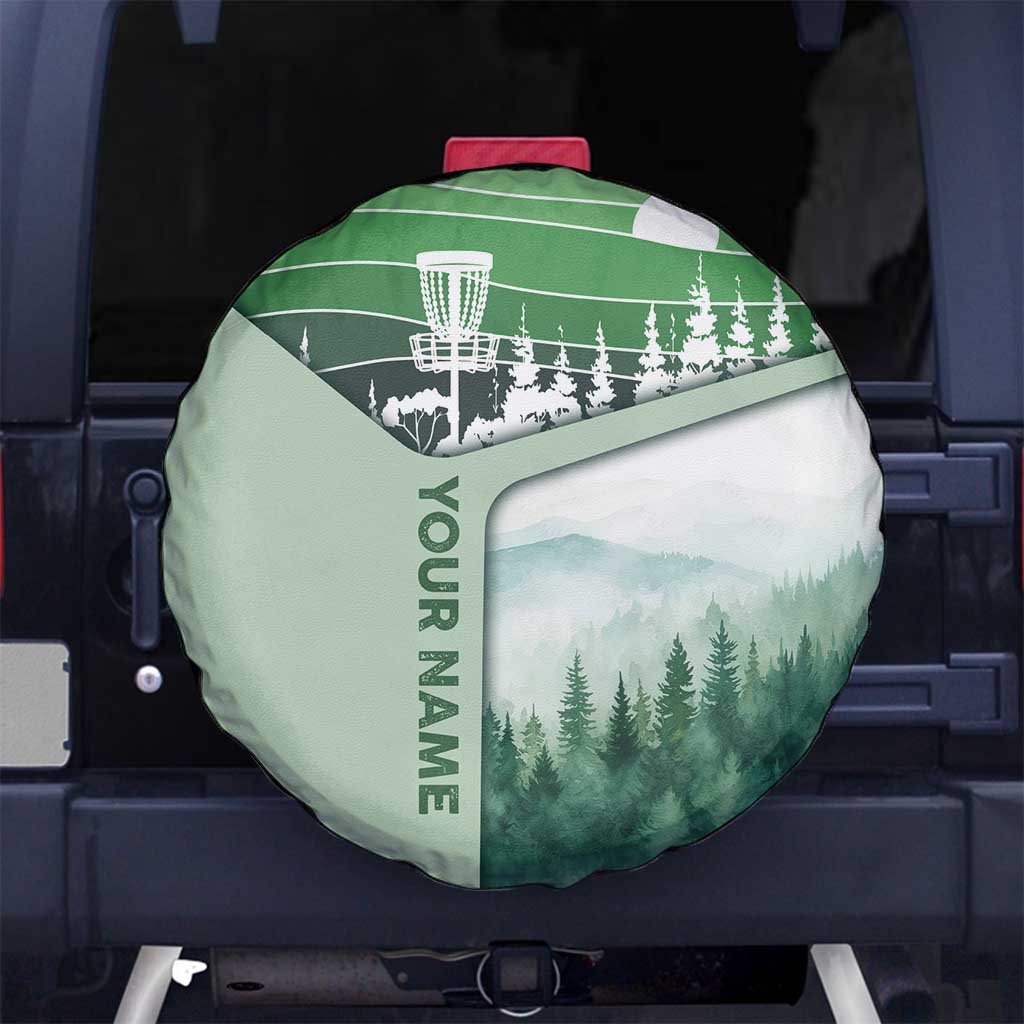 Custom Disc Golf Spare Tire Cover with Forest Landscape Basket Silhouette - Wonder Print Shop